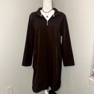 Jockey Long Jacket Women's Large Brown Fleece Lined Long Sleeve Full Zip Minimal